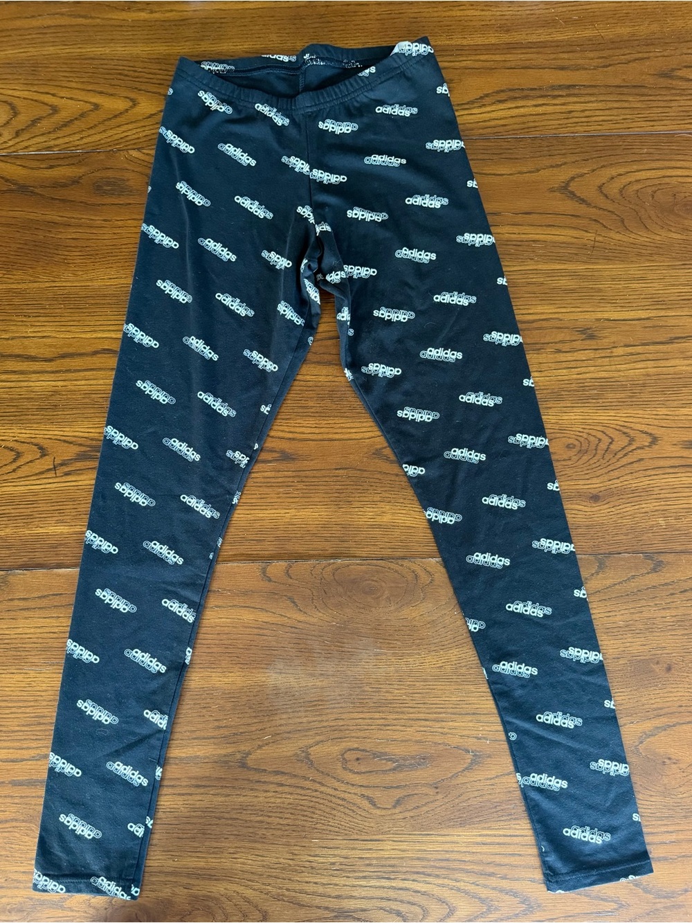 adidas Black Leggings with White Logo All-Over Print